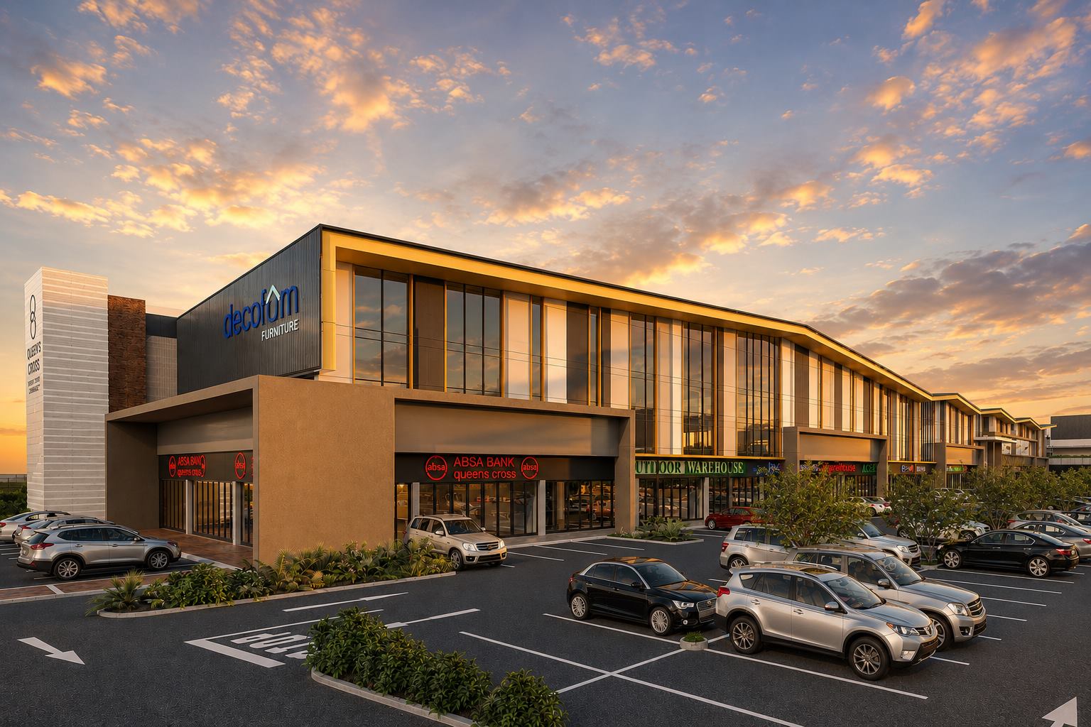 Decofurn Furniture and Outdoor Warehouse at sunset